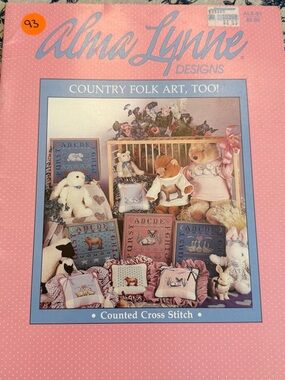 Country Cross Stitch Pattern Chart Book Folk Art Sewing Booklet Farmhouse 80s